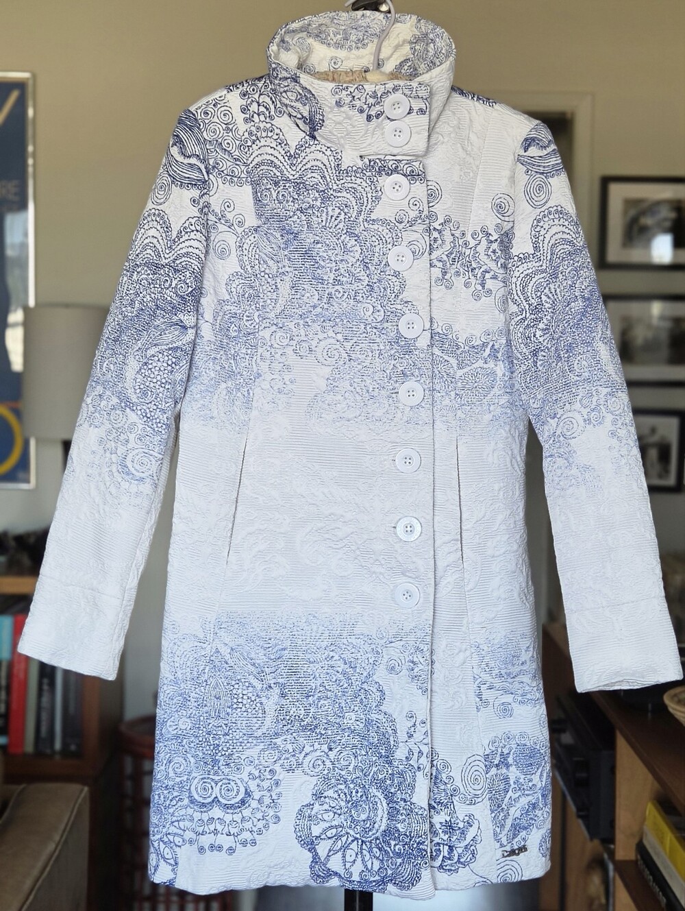 Desigual White & Blue Ombre Tapestry Long Coat